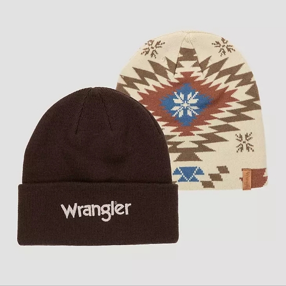 Wrangler Accessories - Wrangler Retro Brown and Patterned Beanie Set